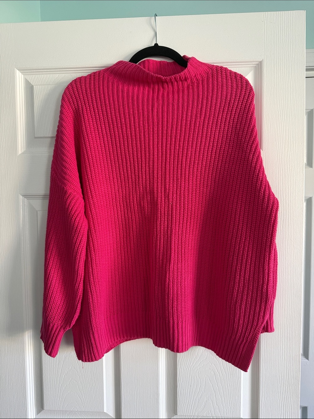 cupcakes & cashmere Hot Pink Chunky Ribbed Mock Neck Sweater